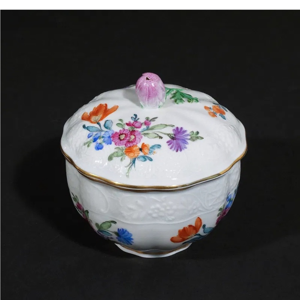 Dresden Porcelain Floral Covered Trinket Box / Sugar